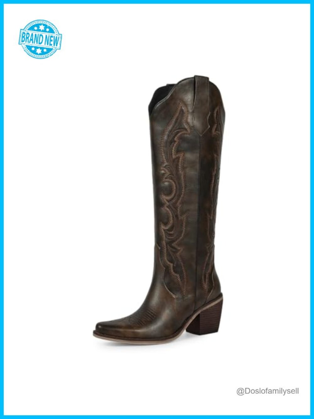 Womens Knee High Western Cowboy Boots Faux Leather Snip Toe